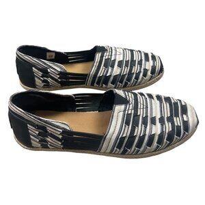 TOMS Huarache Alpargata Woven Flats Womens 11 Black White Espadrille Shoes